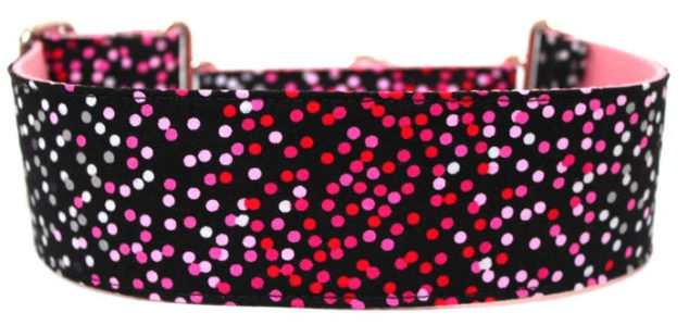 Black dog collar with pink and red dots
