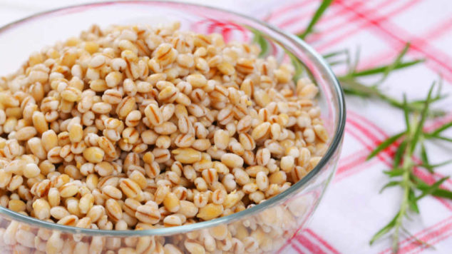 cooked barley in a glass bowl