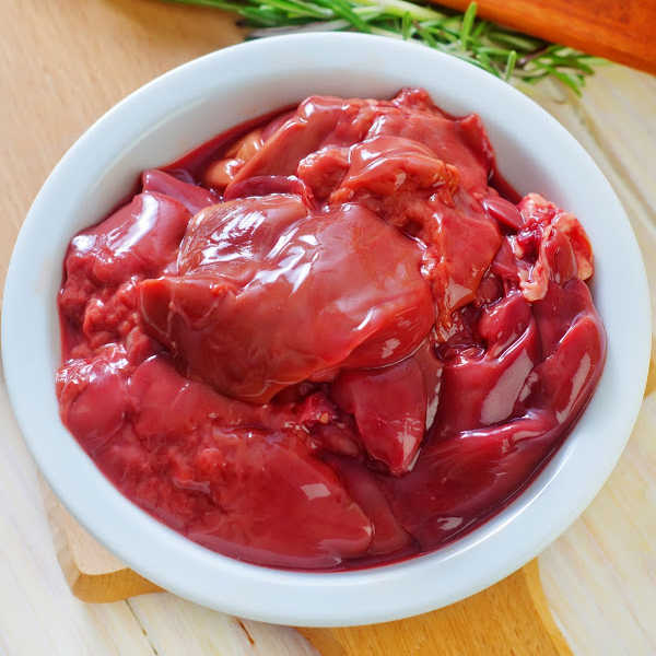 a bowl of raw chicken livers