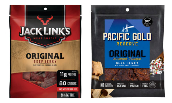 packages of Jack Links and Pacific Gold beef jerky
