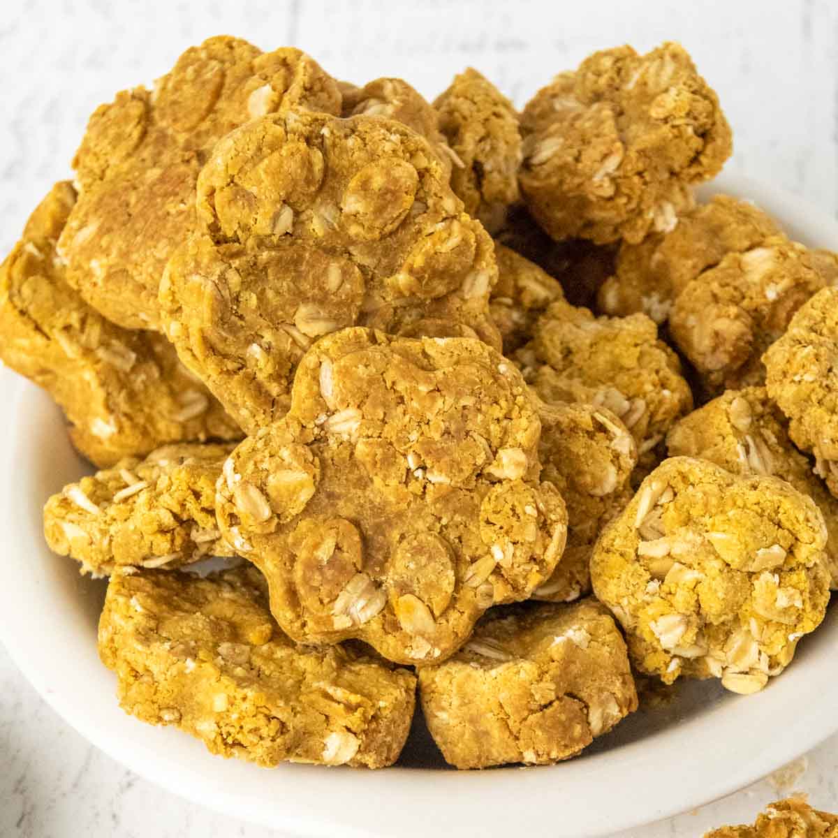 homemade 3 ingredient dog treats in a bowl