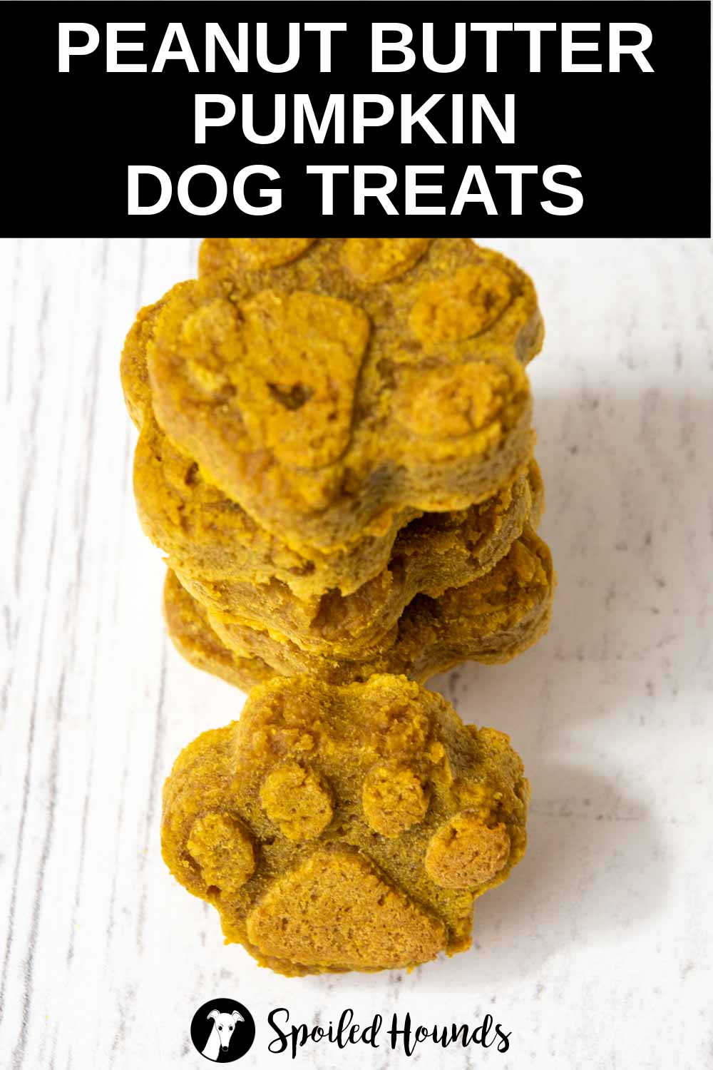 a stack of homemade peanut butter pumpkin dog treats.