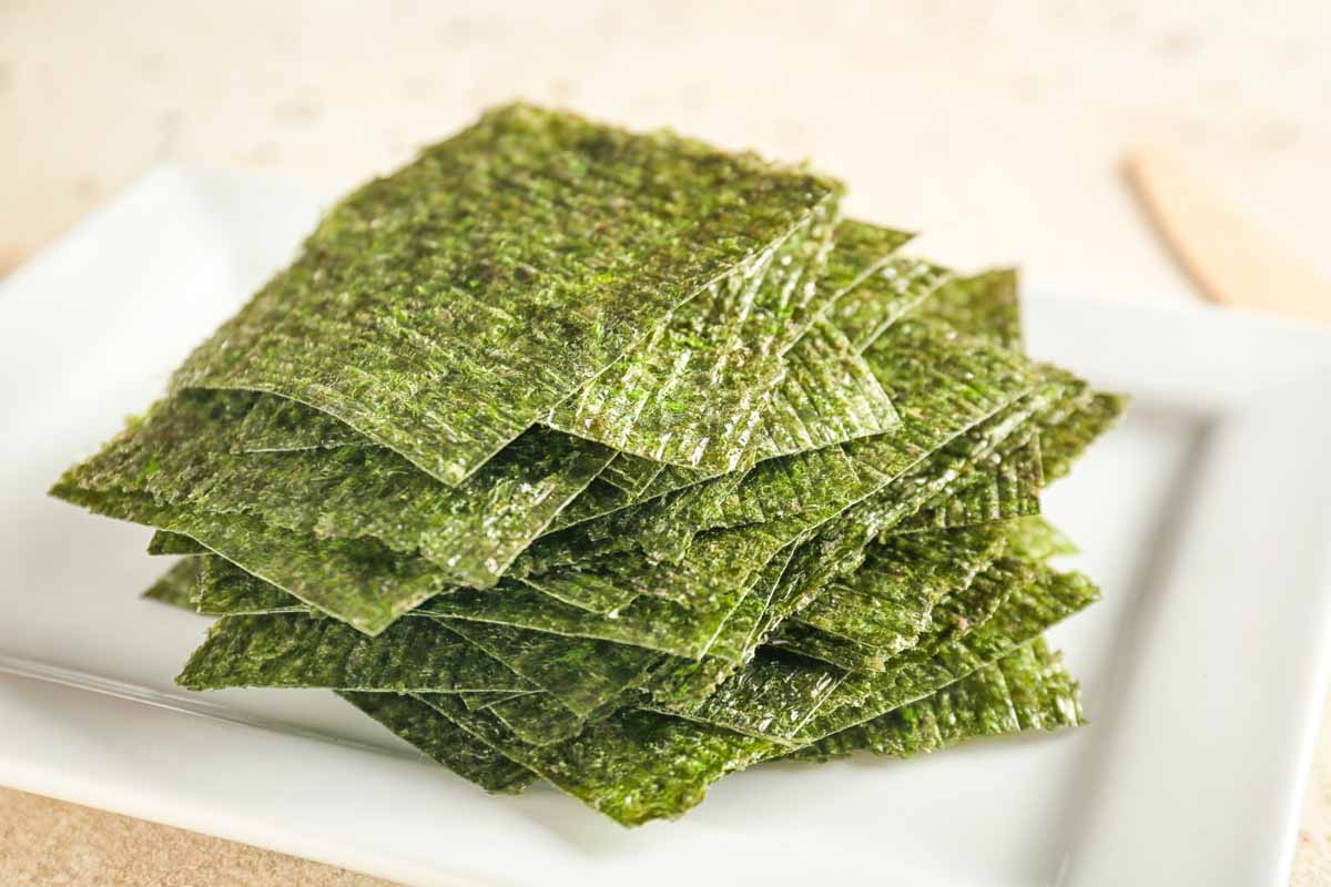 nori seaweed sushi sheets on a plate.