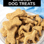 A bunch of homemade peanut butter banana dog treats on a plate.