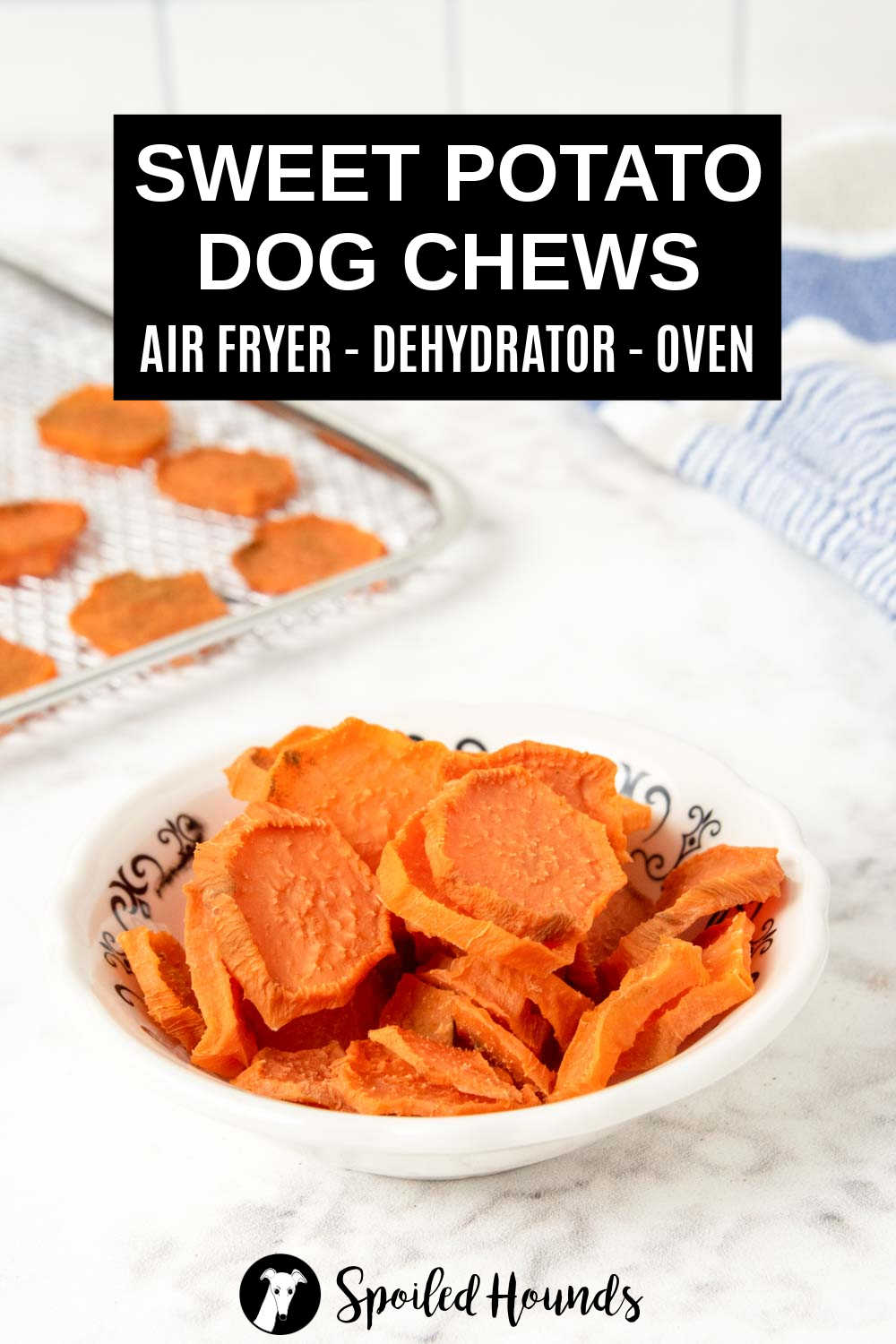 homemade sweet potato dog chews in a bowl.