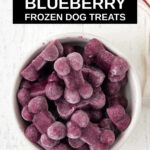 homemade blueberry frozen dog treats in a bowl.