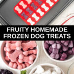 homemade frozen dog treats in a silicone mold and bowls.