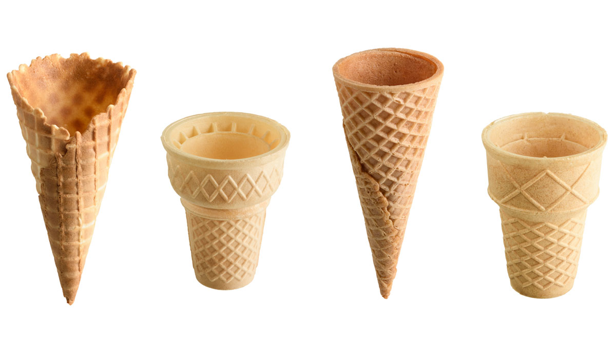 four different ice cream cones.