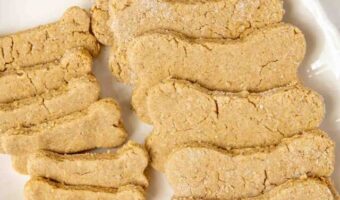 Peanut Butter Oatmeal Dog Treats on a white plate.
