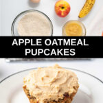 apple oatmeal pupcakes ingredients and an iced pupcake.
