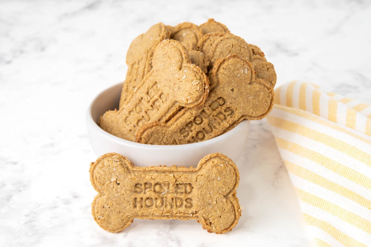 Homemade dog biscuits made with peanut butter.