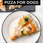 slice of chicken veggie pizza for dogs on a plate.