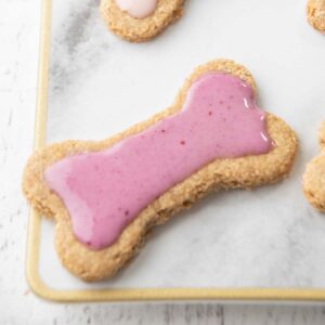 homemade peanut butter dog cookie with icing.