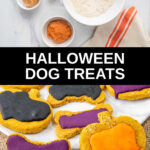 Halloween dog treats ingredients and the finished treats.