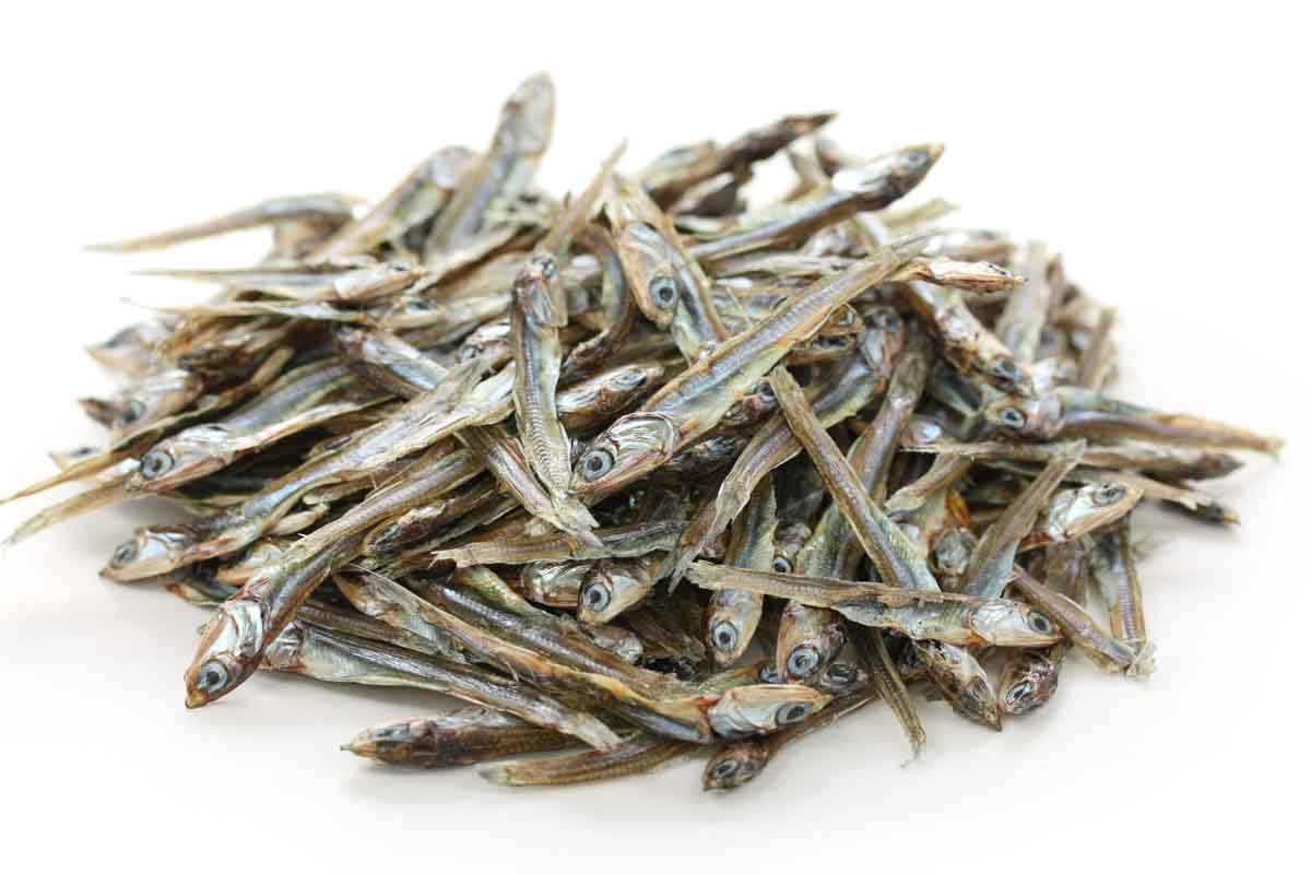 a pile of dried anchovies.