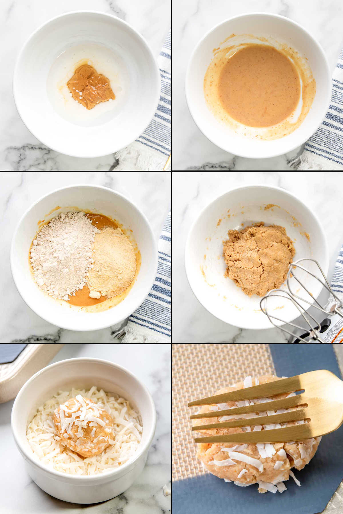 collage of coconut dog treats recipe steps.