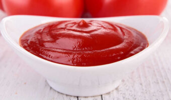 ketchup in a small white bowl.