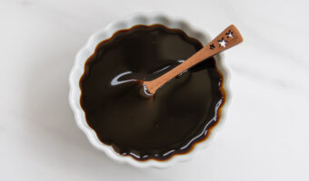 overhead view of molasses in a bowl.