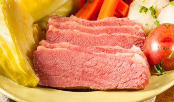 corned beef slices on a plate.