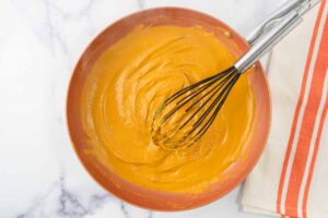 turmeric paste in a skillet.