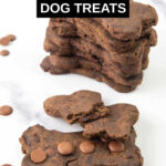 Homemade carob dog treats in a stack and one in front.