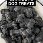 Closeup of homemade activated charcoal dog treats in a bowl.