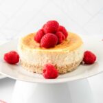 Homemade cheesecake for dogs with raspberries on it.