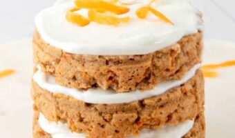 Homemade carrot cake for dogs with yogurt frosting.