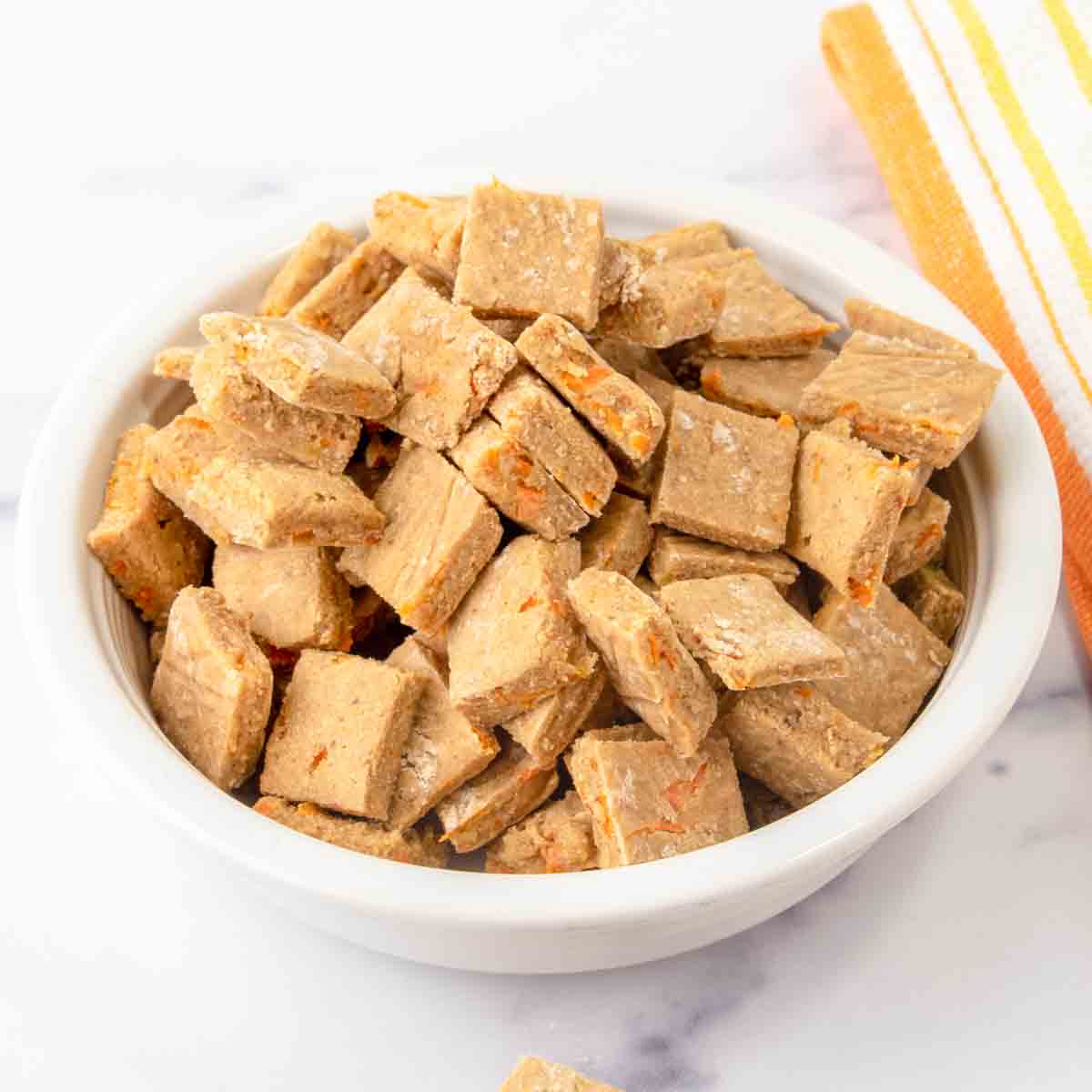 Homemade low calorie dog treats in a bowl.