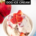 Strawberry banana dog ice cream in a bowl and strawberries.