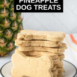 Stack of homemade pineapple dog treats on a plate.
