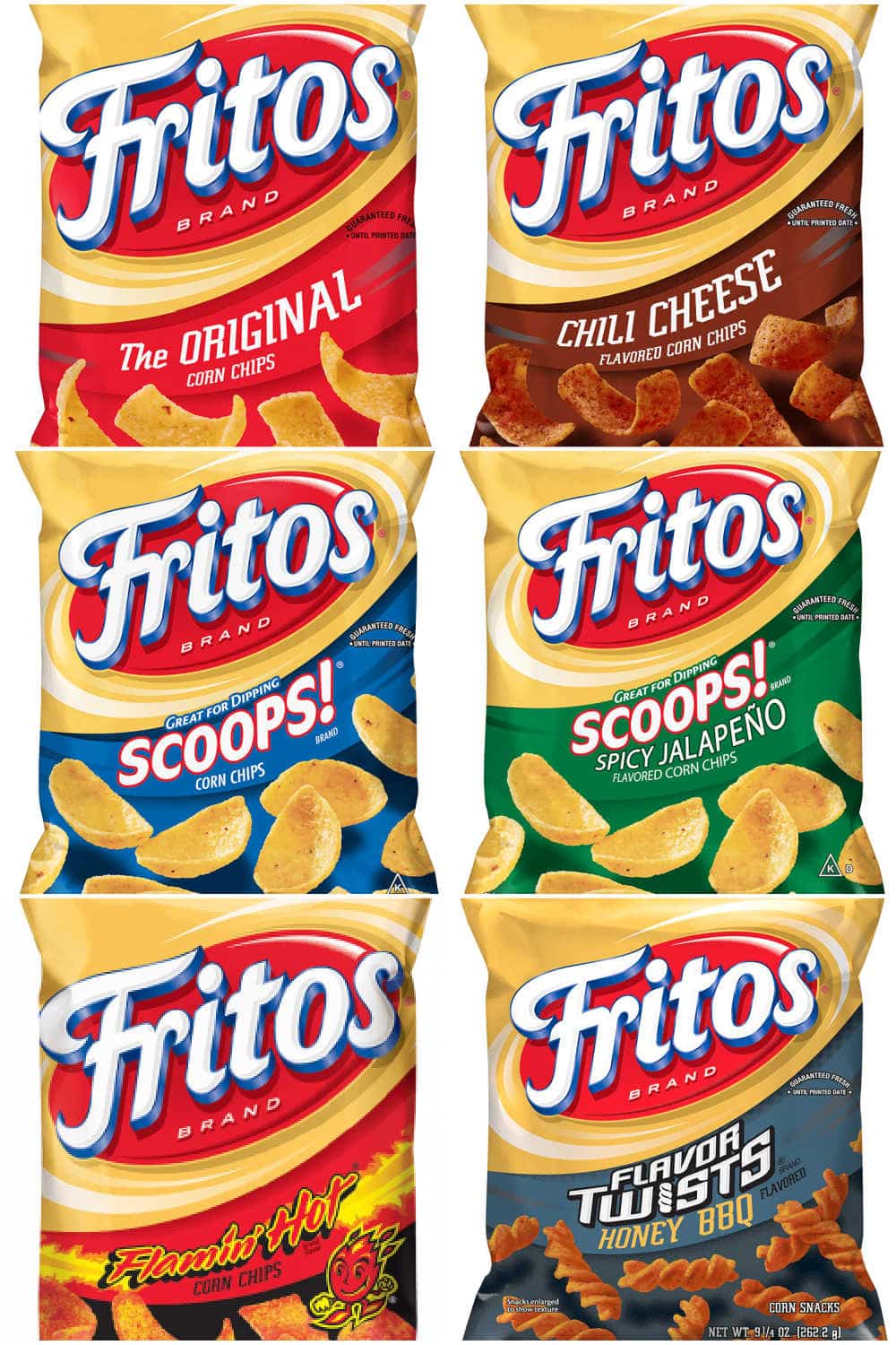 Collage of Fritos varieties.