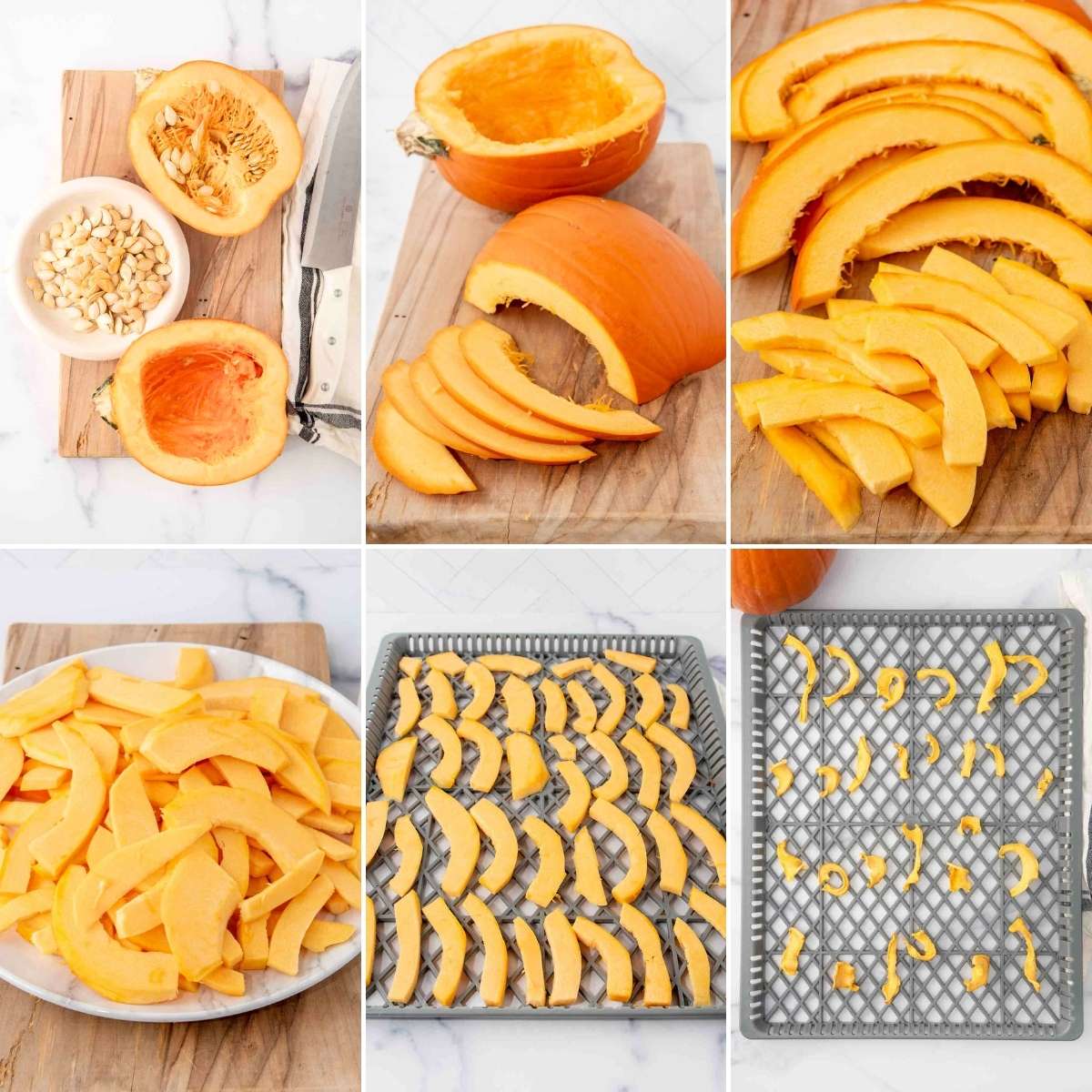 Making dehydrated pumpkin in a dehydrator for dog treats.