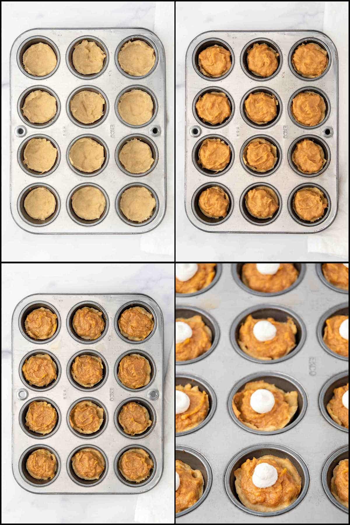 Collage of steps for baking sweet potato pie for dogs.
