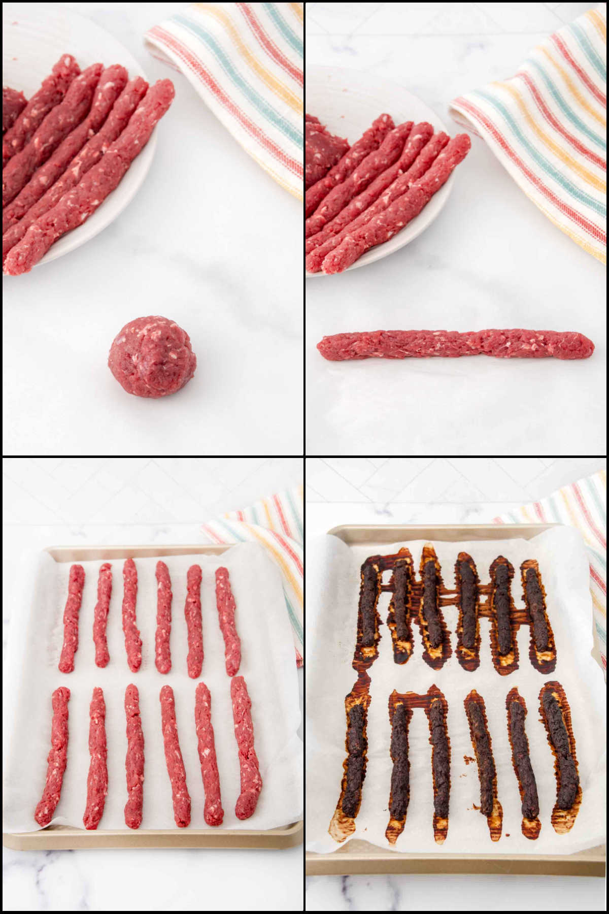 Collage of making venison jerky for dogs.