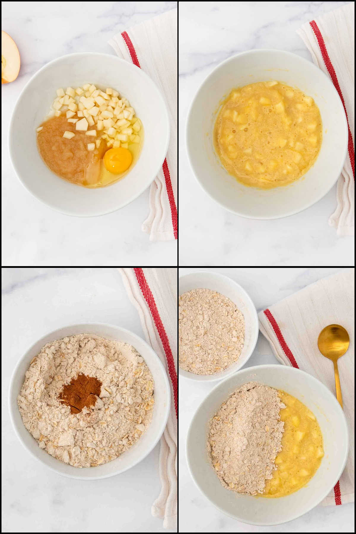 Preparing wet and dry ingredients for apple cinnamon dog treats.