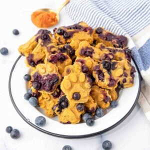Homemade pumpkin blueberry dog treats.