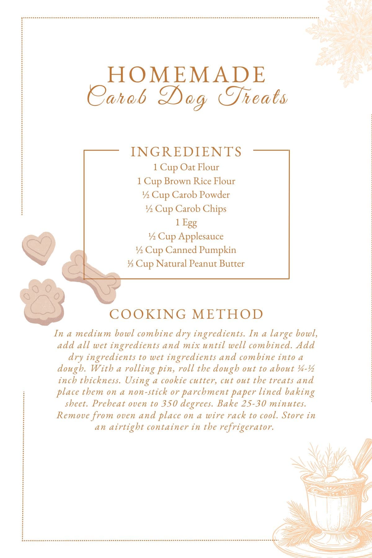Recipe card for making carob dog treats.