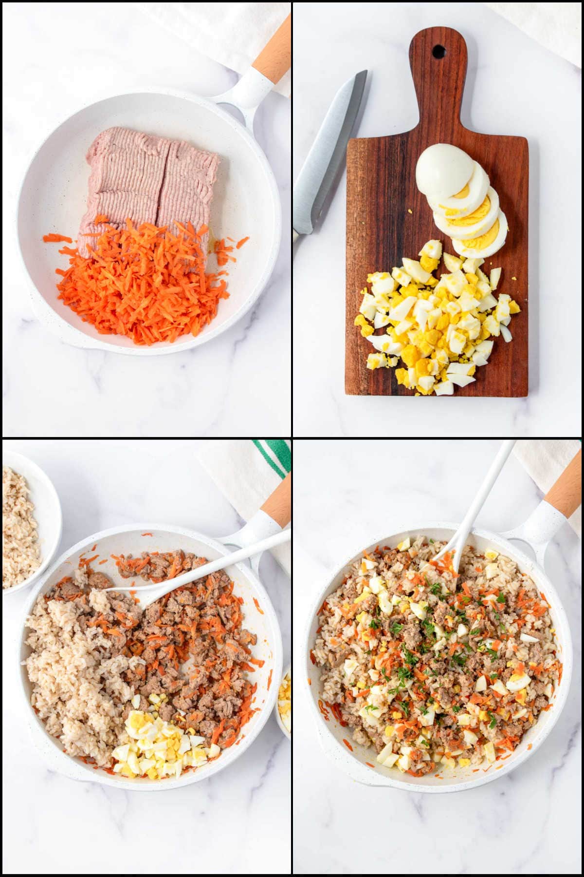 Making dog food with eggs.