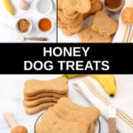 Homemade honey dog treats ingredients and the treats on a plate.