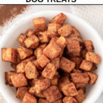 A bowl of air fryer sweet potato cubes dog treats.