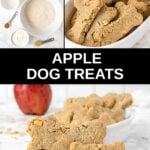 Homemade apple dog treats ingredients and the treats in a bowl.
