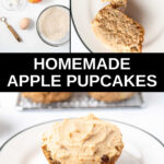 Homemade apple pupcakes ingredients and a pupcake on a plate.