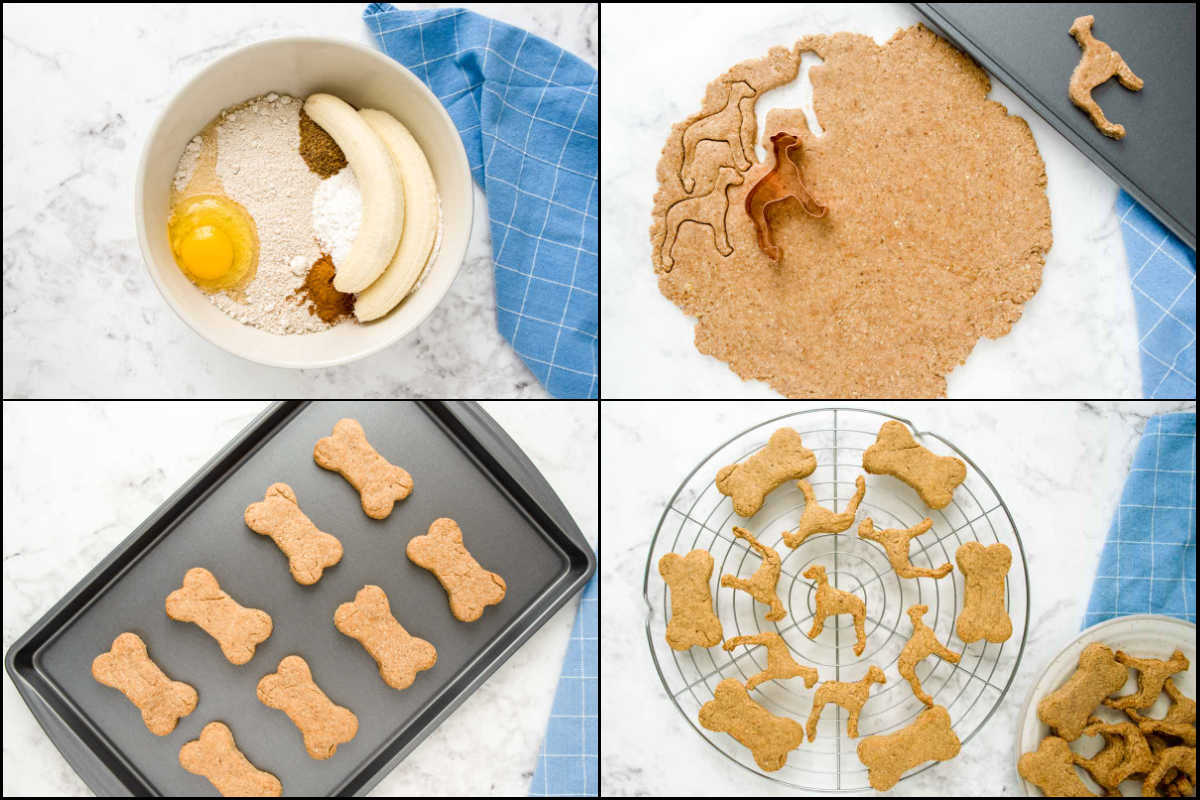 Making peanut butter banana dog treats.