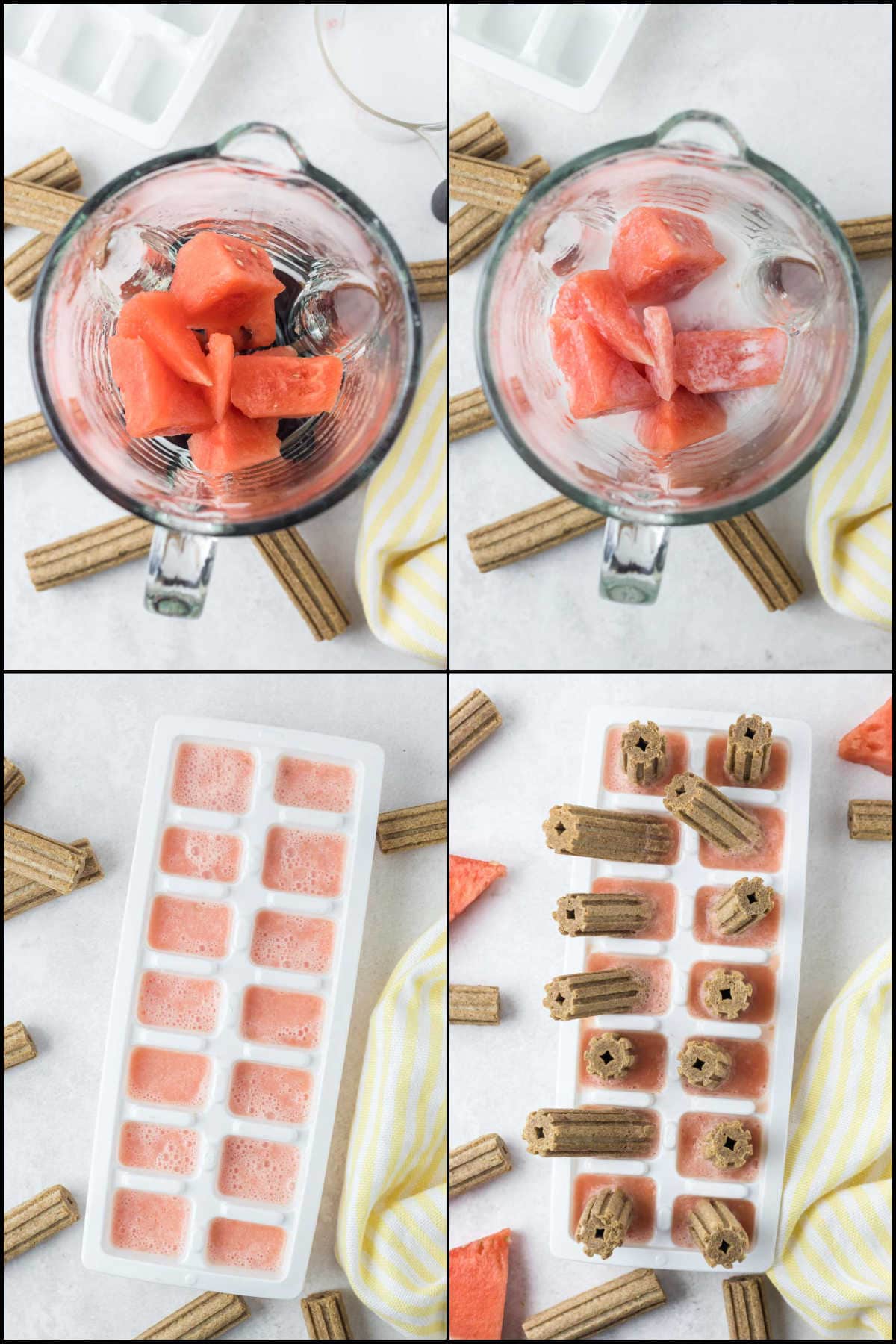 Making watermelon popsicles for dogs.