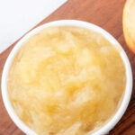 A bowl of homemade applesauce for dogs.