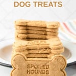 Homemade beef broth dog treats stacked on and in front of a plate.