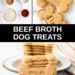 Homemade beef broth dog treats ingredients and the treats on a plate.