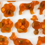 Homemade gelatin dog gummy treats in various shapes.