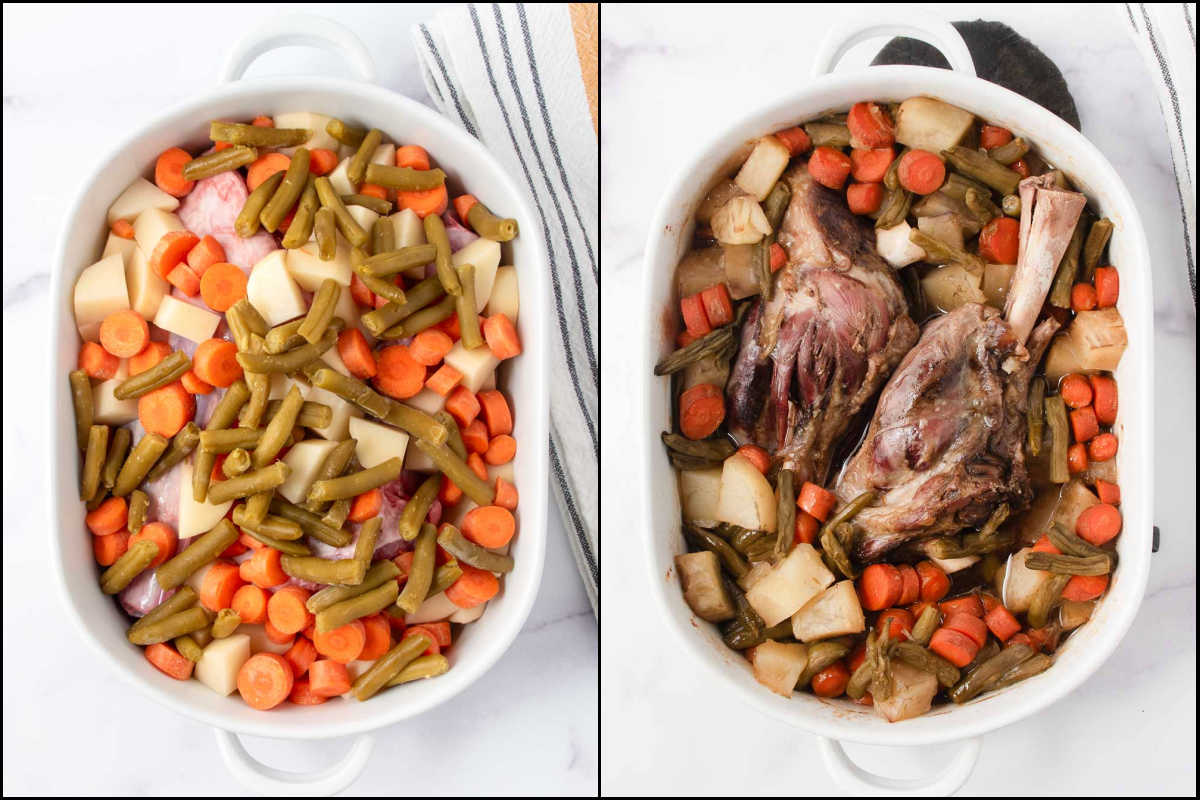 Making lamb stew for dogs.